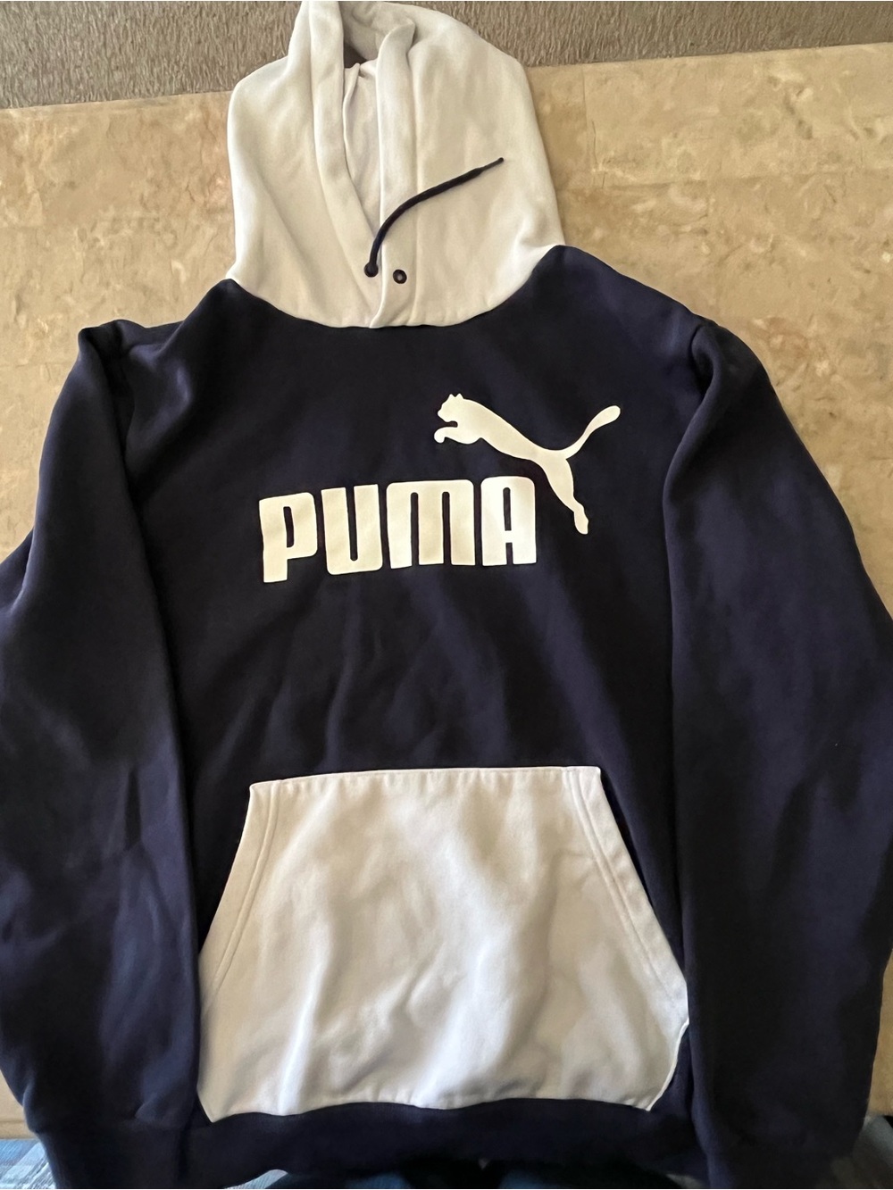 Puma Kids Navy and White Logo Hooded Pajama Top